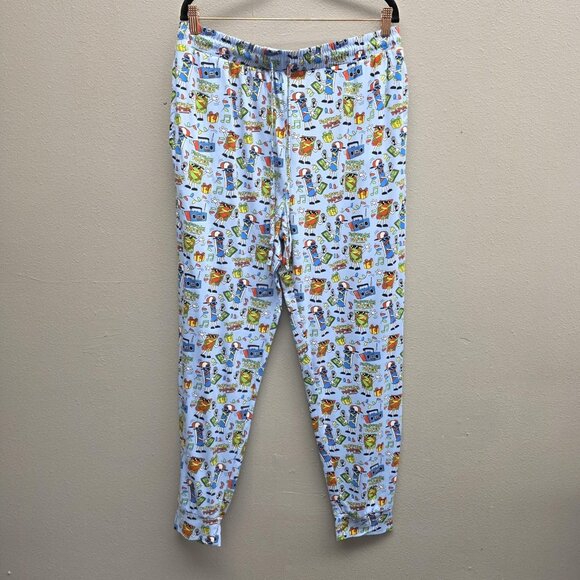 Main and Local Pants Mens Large Blue Rapping Paper Lounge Joggers Christmas - Picture 1 of 10
